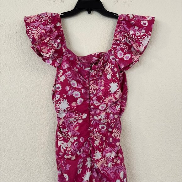 Sachin & Babi Pink Floral Ruched Midi Dress Womens Size 2 Ruffle Flutter Sleeve - Picture 11 of 11